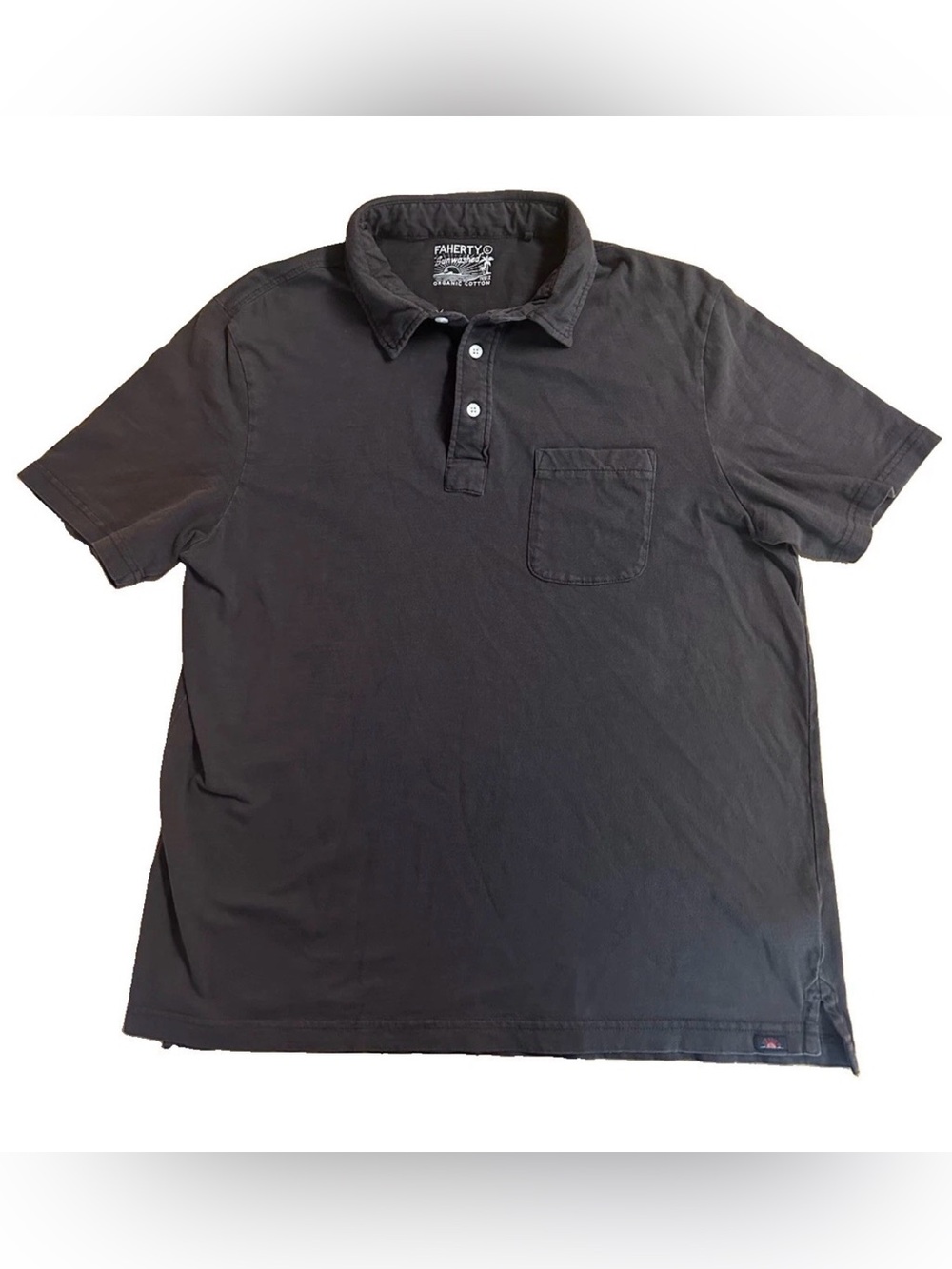 Faherty Sunwashed T-Shirt Polo Men’s Sz Large Washed Black Organic Cotton Pocket